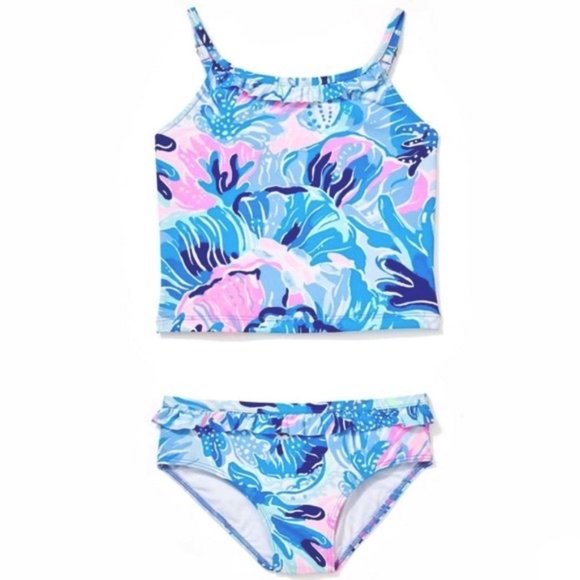 Lilly Pulitzer Other - LILLY PULITZER Emiko Tankini Saltwater Blue Shade Seekers UPF 50 Ruffle Swimsuit